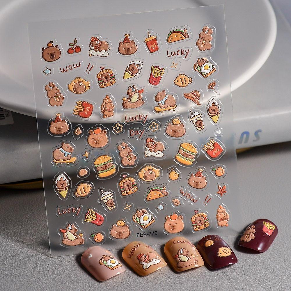 1/10pcs Cute Cartoon Cup Stickers Brown Capibala Capybara Stickers High Quality 3D Manicure Decals