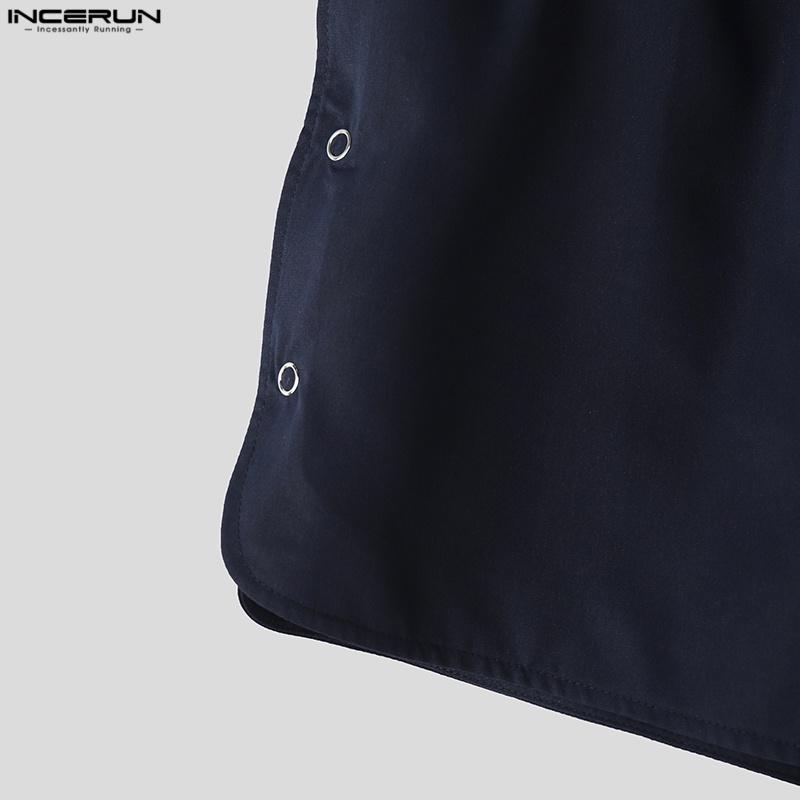 INCERUN Pantaloni Scurți Mini pentru Bărbați cu Talie Elastică, Butoni Laterali, Culoare Solidă, Haine de Casă