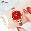 deselon Women's Square Crystal Bracelet Watch Stylish Waterproof Red