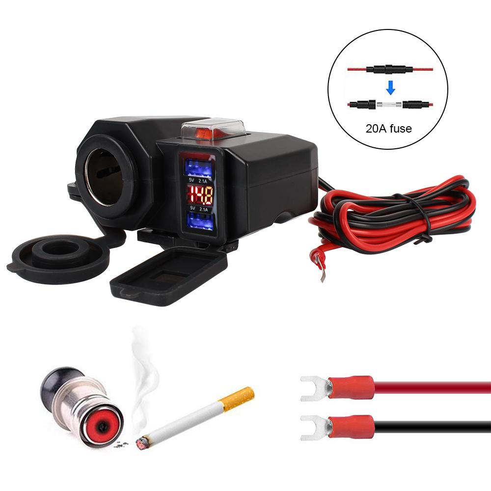24V 12V Motorcycle USB Chargers 3.0 2.1A Cigarette Lighter Port Volt Switch Cover Cell Phone Power Adapter Splitter Accessories