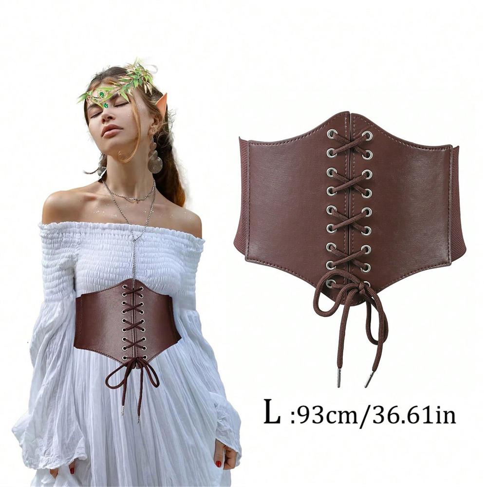 1Pc Women Adjustable Wide Belt Pu Leather Underbust Corset Crop Top Vest Waist Belt Double Buckle Cincher