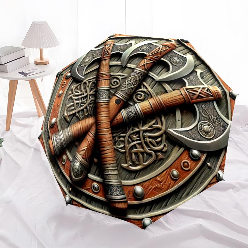 1PC Viking Theme Umbrella Portable Folding Umbrella Iron Frame Hole Bone Structure Outdoor Home Umbrella A3