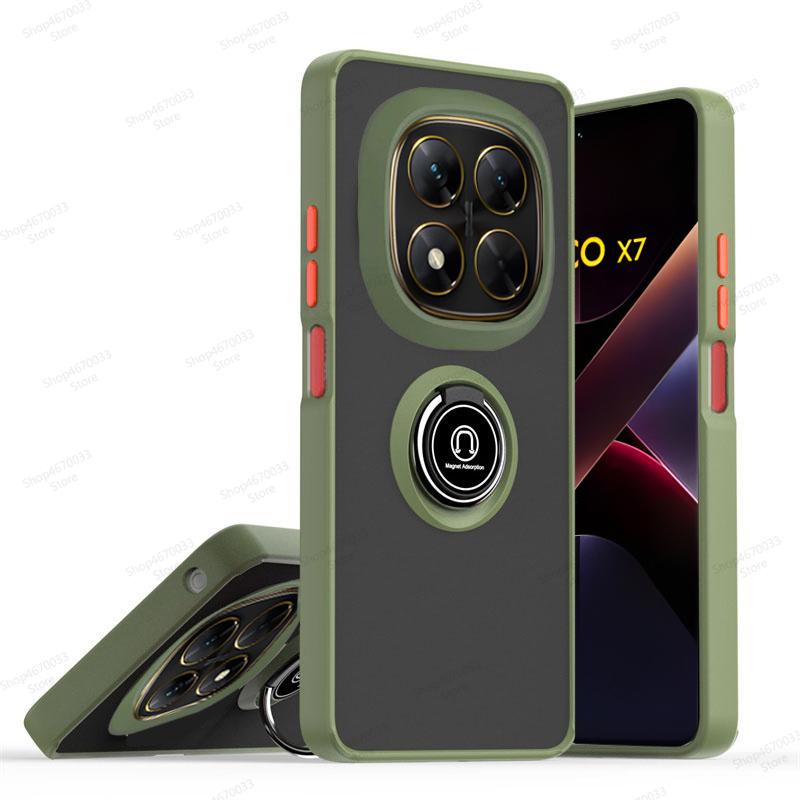 Magnetic Ring Holder Phone Case For POCO X7 M6 F6 X6 Pro X4 F4 GT X3 NFC Matte Armor Cover For POCO F5 X5 X4 M4 M3 X3 Pro F3