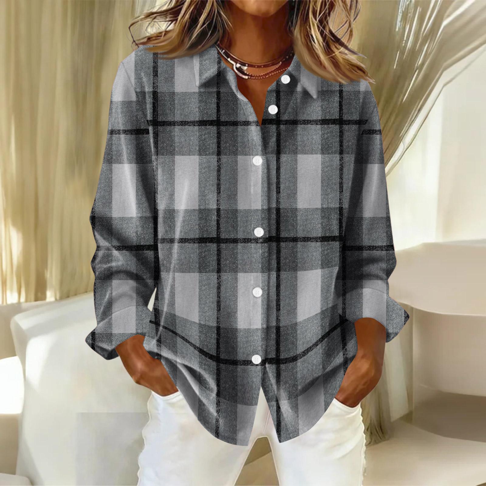 

Женская рубашка-блузка с рождественским принтом и пуговицами, длинный рукав, повседневный базовый рубашечный воротник, обычный топ S тёмно-синий