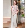 Pastel Mom's Summer Casual Chinese Style Chiffon Printed Top & Pants Set