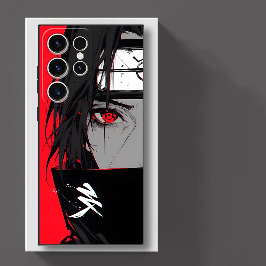 Black Soft Phone Cover Case for Samsung Galaxy S23 Ultra S24 Plus S25 Edge S21 FE S20 Handsome Red Uchiha Itachi