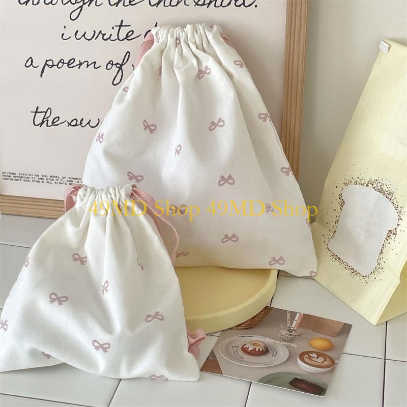49MD Drawstring Bag Small Gift Portable Cosmetic Bag Drawstring Storage Bag Bows Makeup Bag