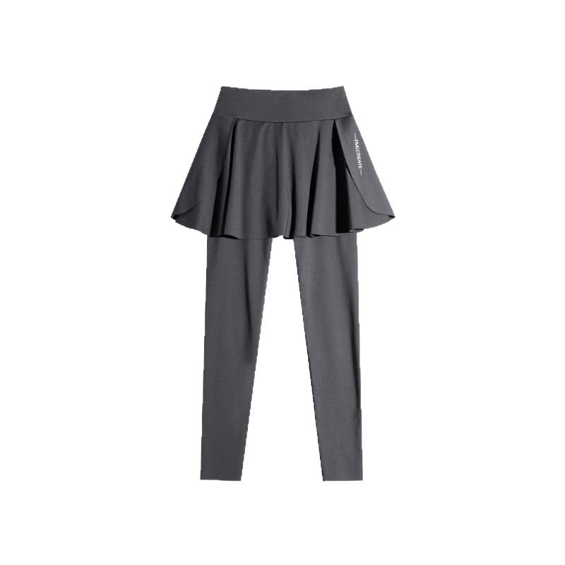 Fake two-piece yoga pants skirt fart curtain with pocket high waist belly slim fit fitness barbie leggings shark pants women