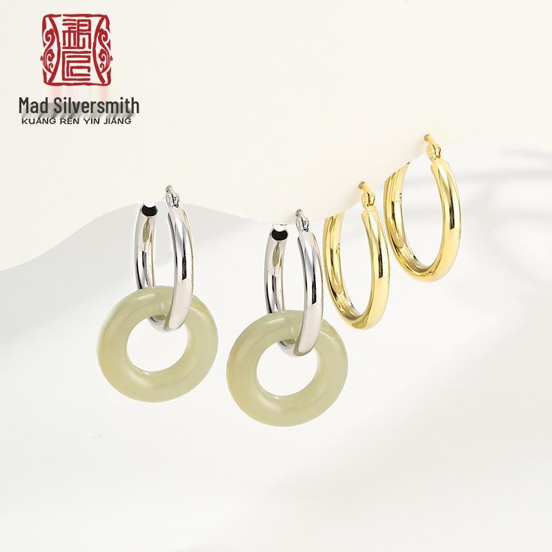

Jade & S925 Sterling Silver Ear Cuffs: Polished Dangle Hoops & Wrapped Earrings 925 Silver