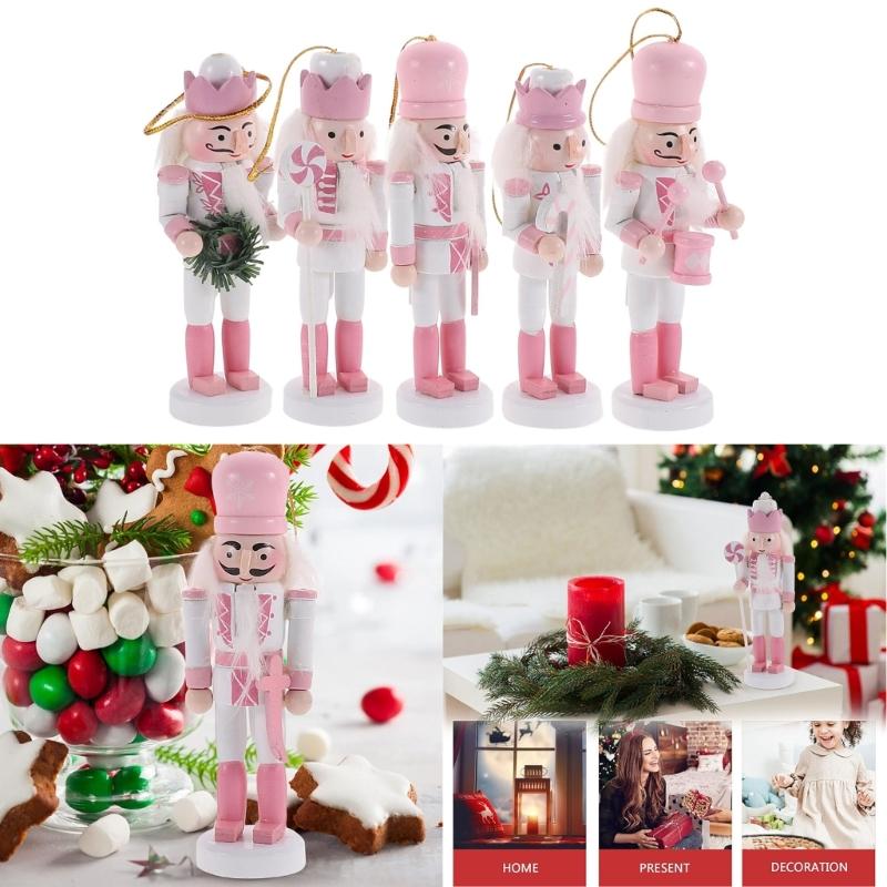 5pcs Wood Nutcrackers Soldier King Figurine Doll Christmas Decoration for Holiday Tabletop Puppet Holiday Farmhouse