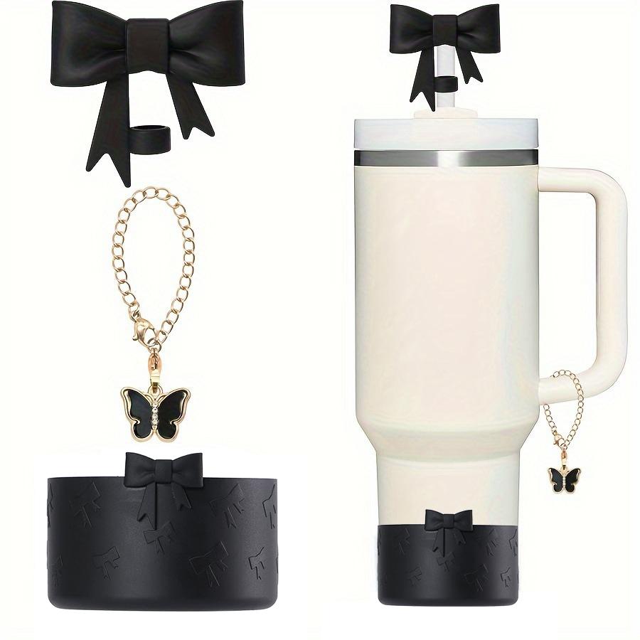 3Pcs Bow Straw Cap Covers Toppers Accessories for Stanley 30&40 Cups Silicone Boot Butterfly Charm Chain for Tumbler with Handle
