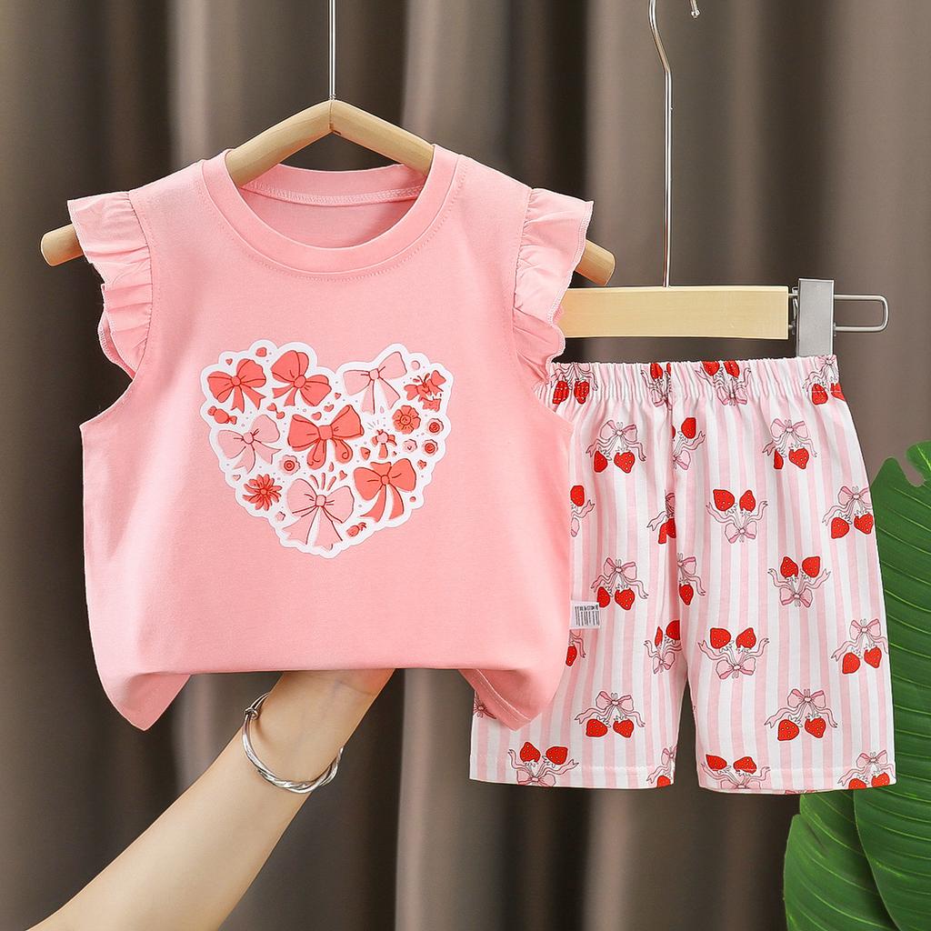 Girls' Cotton Short-sleeved Set For Summer Children's Casual Flared Shorts Two-piece Set