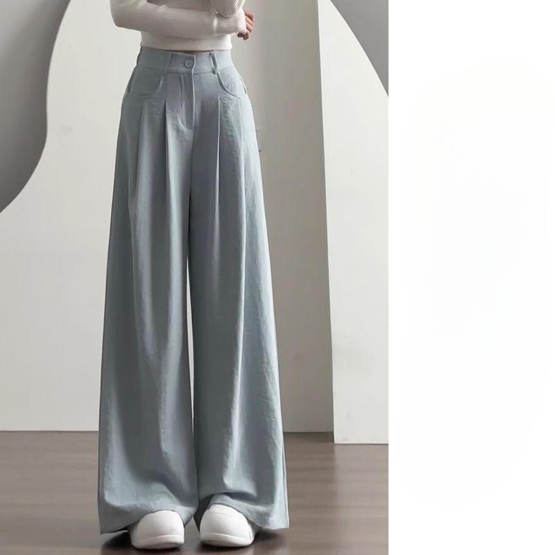 Weiße Milch Fu Anzughose für Damen im Frühling und Sommer Neu Hochtailliert Locker Fallend Gerades Bein Lässig und Entspannt Weitbeinige Hose