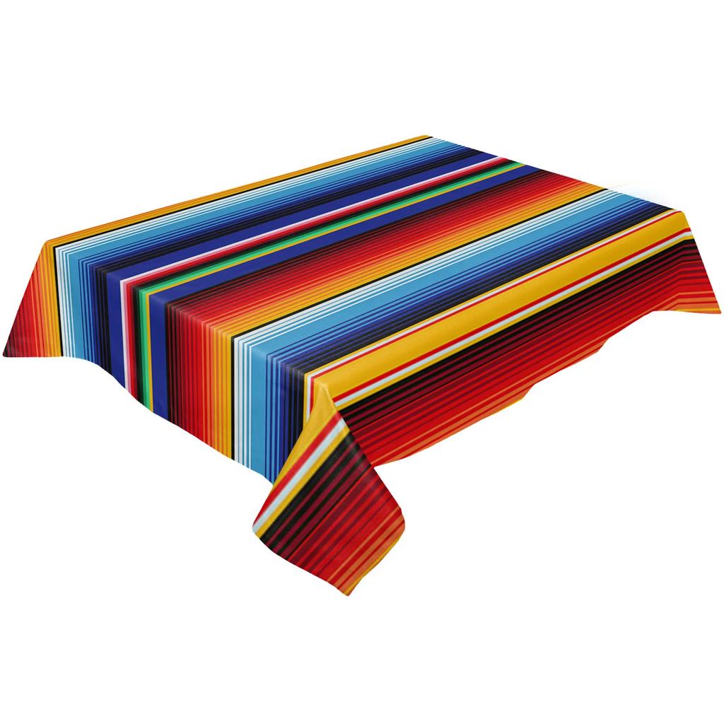 Mexican Colorful Striped Rectangle Tablecloth Holiday Party Decoration Reusable Waterproof Tablecloth Mexican Fiesta Table Decor