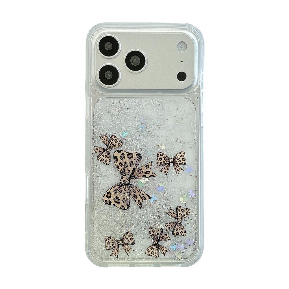 

Compatible iPhone 14/13, Apple 17/16/15 PROMAX Quicksand Leopard Print Bowknot Anti-Drop Phone Case 17