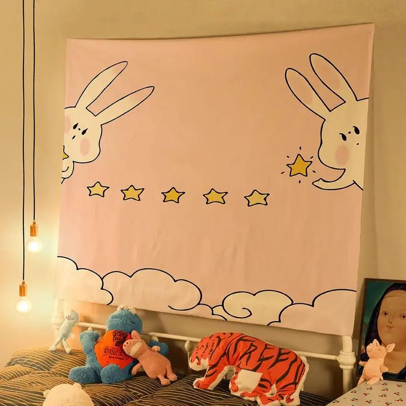 Cute Bear Rabbit Hanging Cloth Home Wall Decoration Tapestry Office Living Room Tapestry
