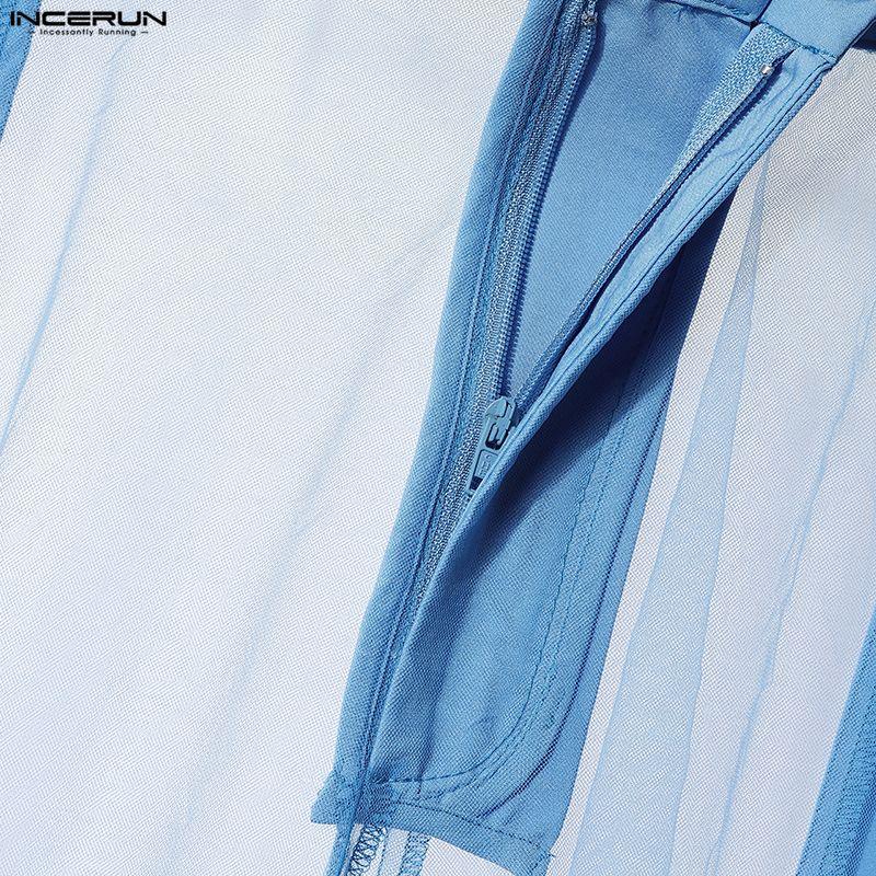 INCERUN Pantaloni Lungi cu Fermoar în Talie, Plasa Transparentă, Picioare Largi