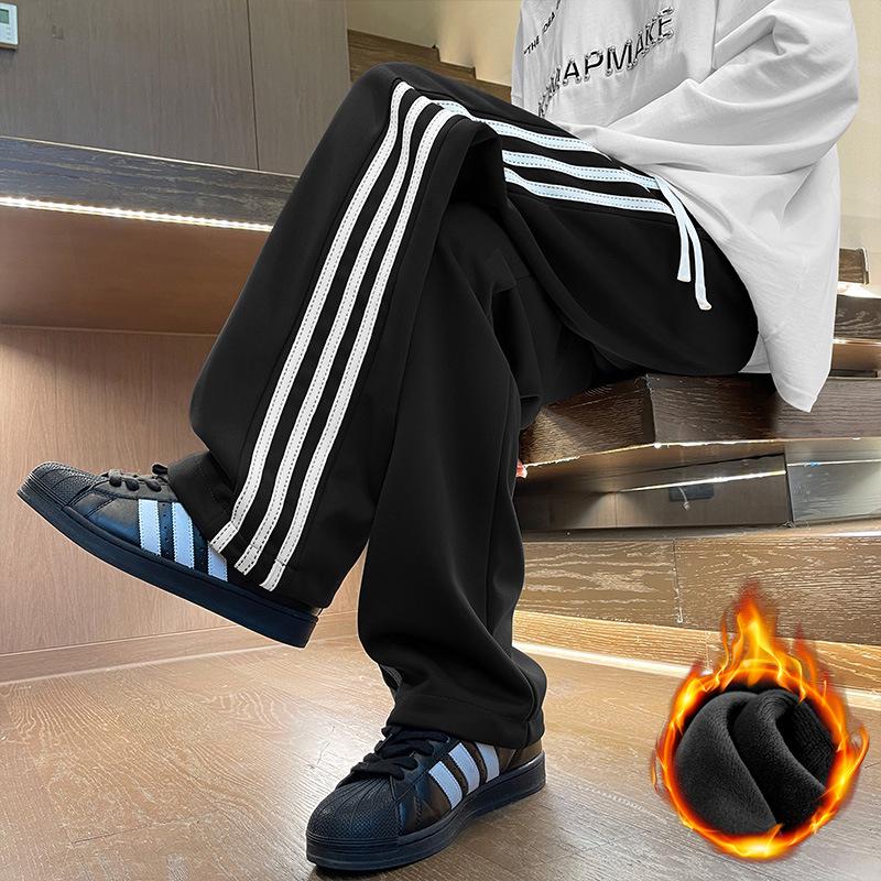 2024 Boys' Knitted Plus Velvet Wide-Leg Trousers - Trendy Straight-Leg Pants for Kids