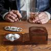 Wooden Cigar Ashtray & Coaster with Cup Holder and Wine Glass Rack