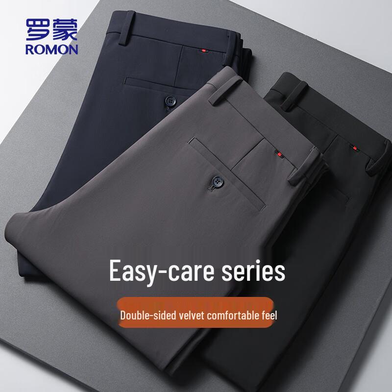 ROMON Men's Business Casual Straight-Leg Elastic Pants