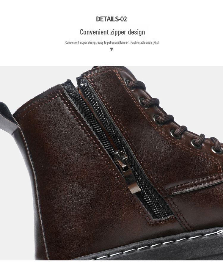 Men's Winter High-Top Leather Snow Boots - Warm & Non-Slip, British Style