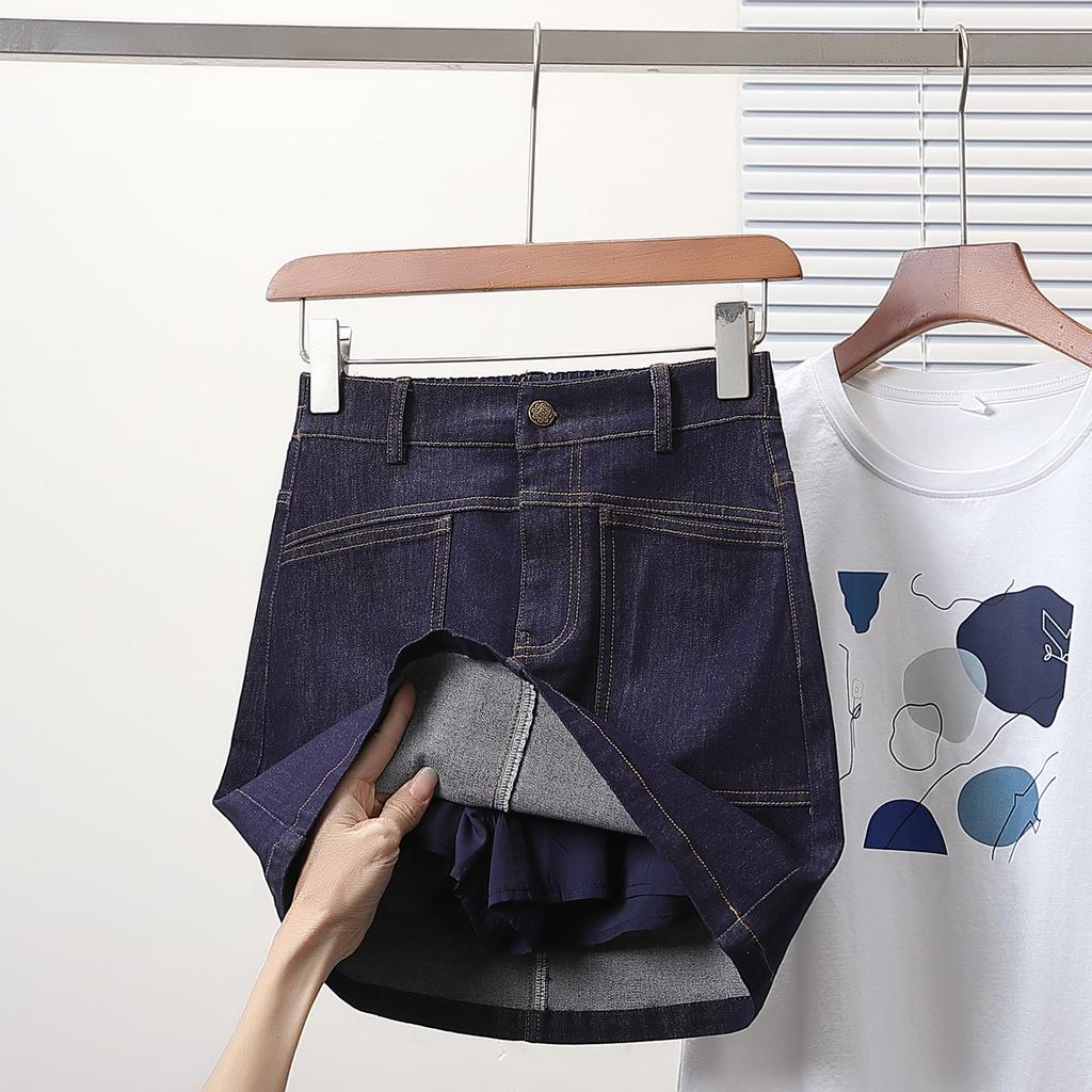 Dimanaf 2025 Plussstørrelse Sommer Denimskjørt Dame Høy midje Elastisk Casual Mote A-linje Jeansskjørt Tynn