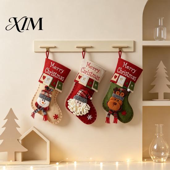 Festive Holiday Gift Holders 18 Inch Large Christmas Stockings, 3D Santa/Snowman/Reindeer Xmas Hanging Socks, Non-woven Decorative Stocking