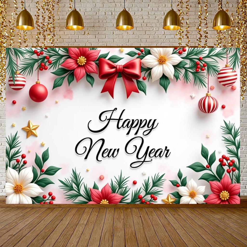 New Year Event Banner Gold Star Accent Holiday Party Banner Happy New Year Banner Pink Background For New Year Party Holiday