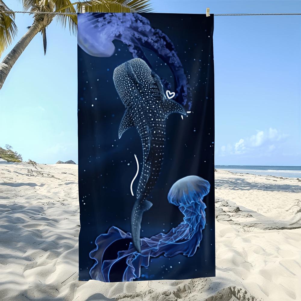 Whale Shark Jellyfish Print Beach Towel Deep Ocean Design Quick Dry Absorbent Microfiber Towel for Ocean Lovers Summer Beach