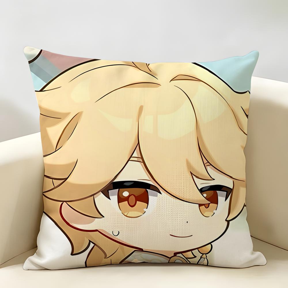 Aether Cute Genshin Game Cushion Cover Natural Linen Organic Fabric DoubleSided Printing Room Sofa Decor Pillow Case