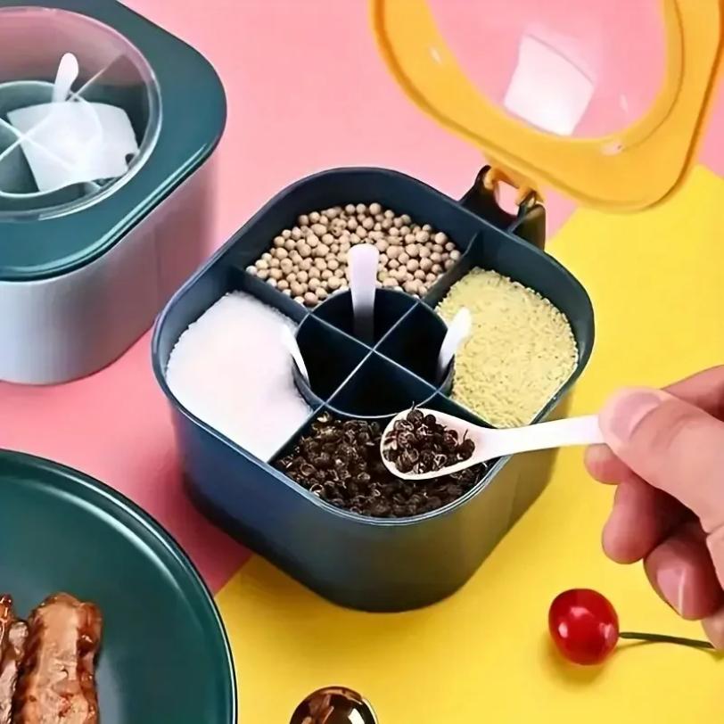 A 4-In-1 Large Capacity Seasoning Box with a Lid And Spoons Comes with Four Spoons for In The Home Kitchen for Salt Containers