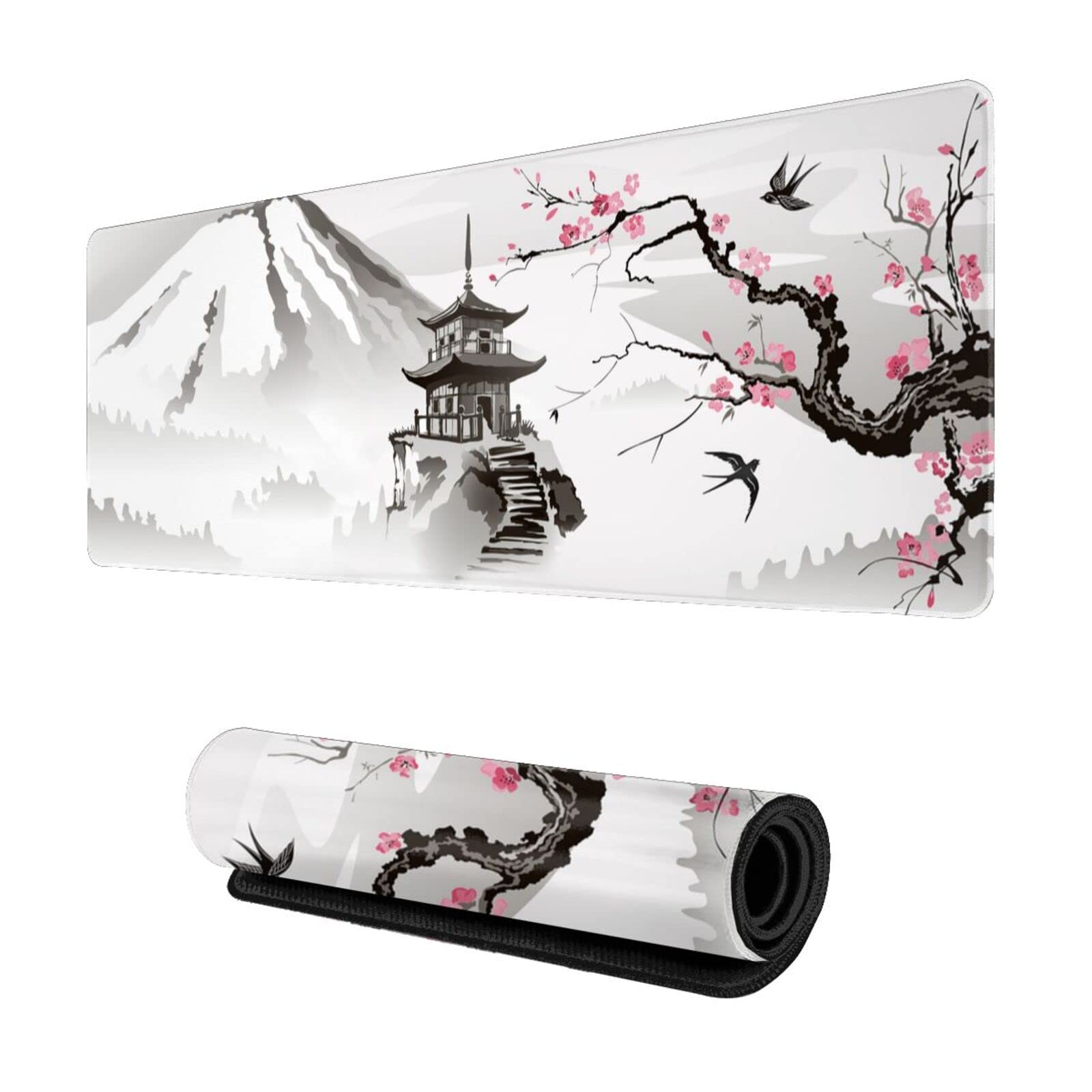 Japanse Kersenbloesem Wit Gaming Muispad XL Uitgebreid Grote Muismat Bureau Mat Gestikte Randen Muispad Lang Antislip Rubberen Basis Muismat 31.