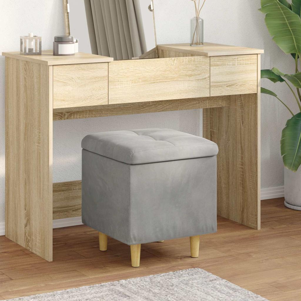 Storage Ottoman with Cushion Light Grey 40 x 40 x 45 cm Velvet