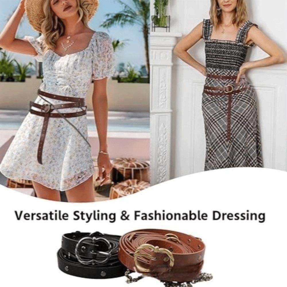 Thin Medieval DIY Faux Leather Belt Metal Pin Buckle Chain Belt Viking Waist Belts  Jeans Matching