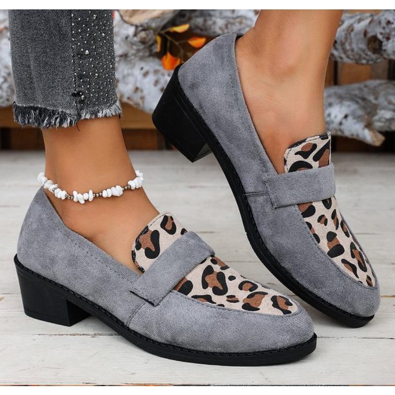 

Модная женская повседневная обувь Весенние новые модные лоферы большого размера повседневные кроссовки на среднем каблуке женские с круглым носком леопардовый принт туфли без застежек 36 серый