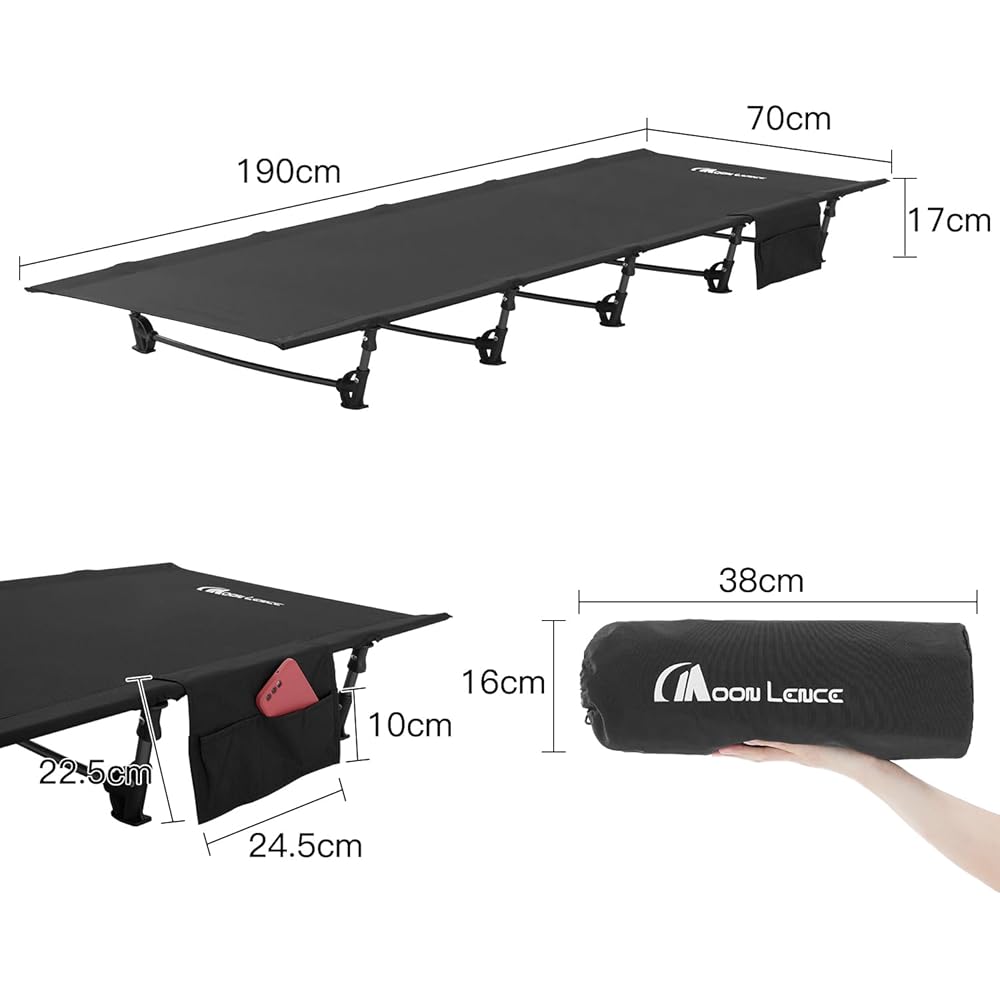 MOON LENCE Folding Camping Cot, Outdoor Bed, Easy to Fold, Compact, Ultra-Lightweight, 160kg Weight Capacity, Includes Pillow, Storage Case, and Carry