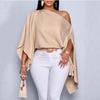Women's Off-the-Shoulder Batwing Sleeve Top - Casual European & American Style, Elegant Solid Color