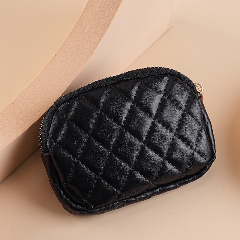 PU Leather Quilted Pattern Double Zipper Multi- Coin Purse