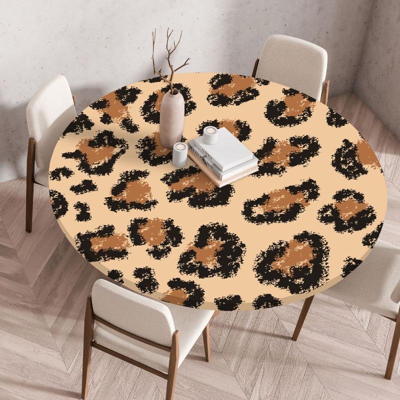 Creative Animal Fur Texture Patten Round Table Cover Fitted Vinyl Tablecloth Elastic Edged Waterproof Dining Table Cloth