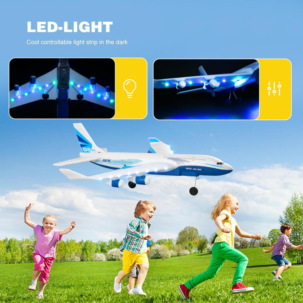 4DRC Remote Control Airplane for Kids Boys Adults, G2 Remote Control Plane Jet for Beginners Adult, Ready To Fly Airplane with One Key Aerobatic LED