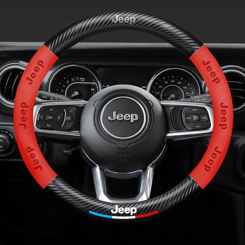 For Jeep 38CM Anti Slip Car Steering Wheel Cover Carbon Fibre Texture For Jeep Grand Cherokee Wrangler JK Gladiator Compass R