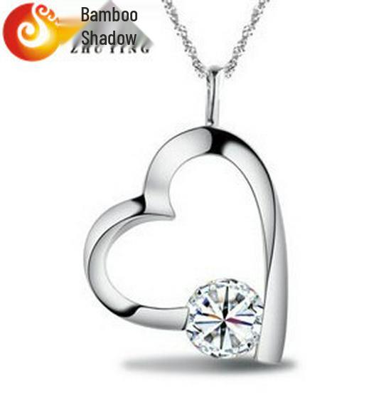 925 Sterling Silver Korean Heart Pendant Necklace - Elegant Gift for Girlfriend