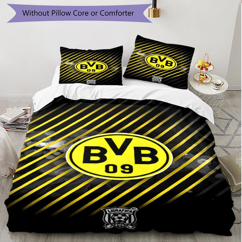 3-teiliges Bettbezug-Set (1 * Bettbezug + 2 * Kissenbezug, ohne Kern), Borussia Dortmund Druck Weiches Ganzjahres-Bettwäscheset, Heimschlafzimmer-Dekoration Geschenk
