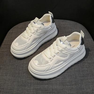 Fashion Cow Leather Breathable Mesh White Casual Sneakers for Women Korean Summer Autumn Fashion Platform Board Shoes Female