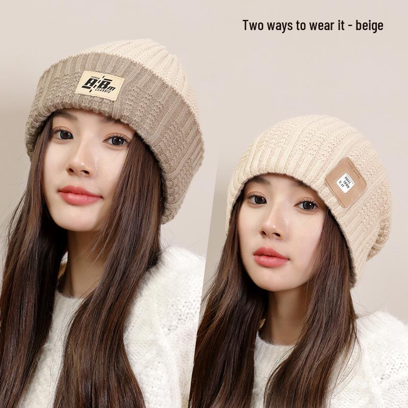 Women's Woolen Melon Cap: Warm, Solid Color Knit Hat for Autumn and Winter Outdoor Wear