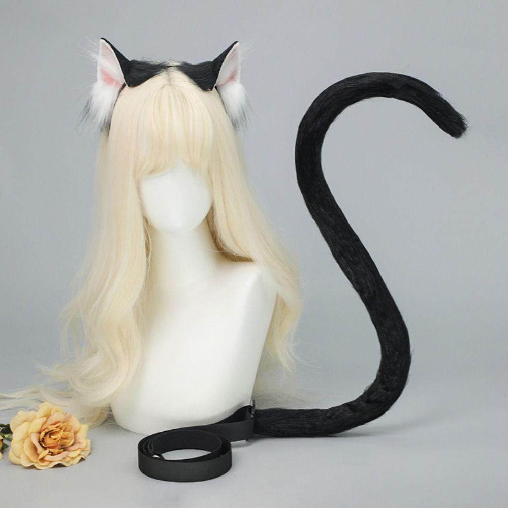 Realistic Cat Ear Headband Handmade Simulation Animal Ears New Cat Tail Set Headwear
