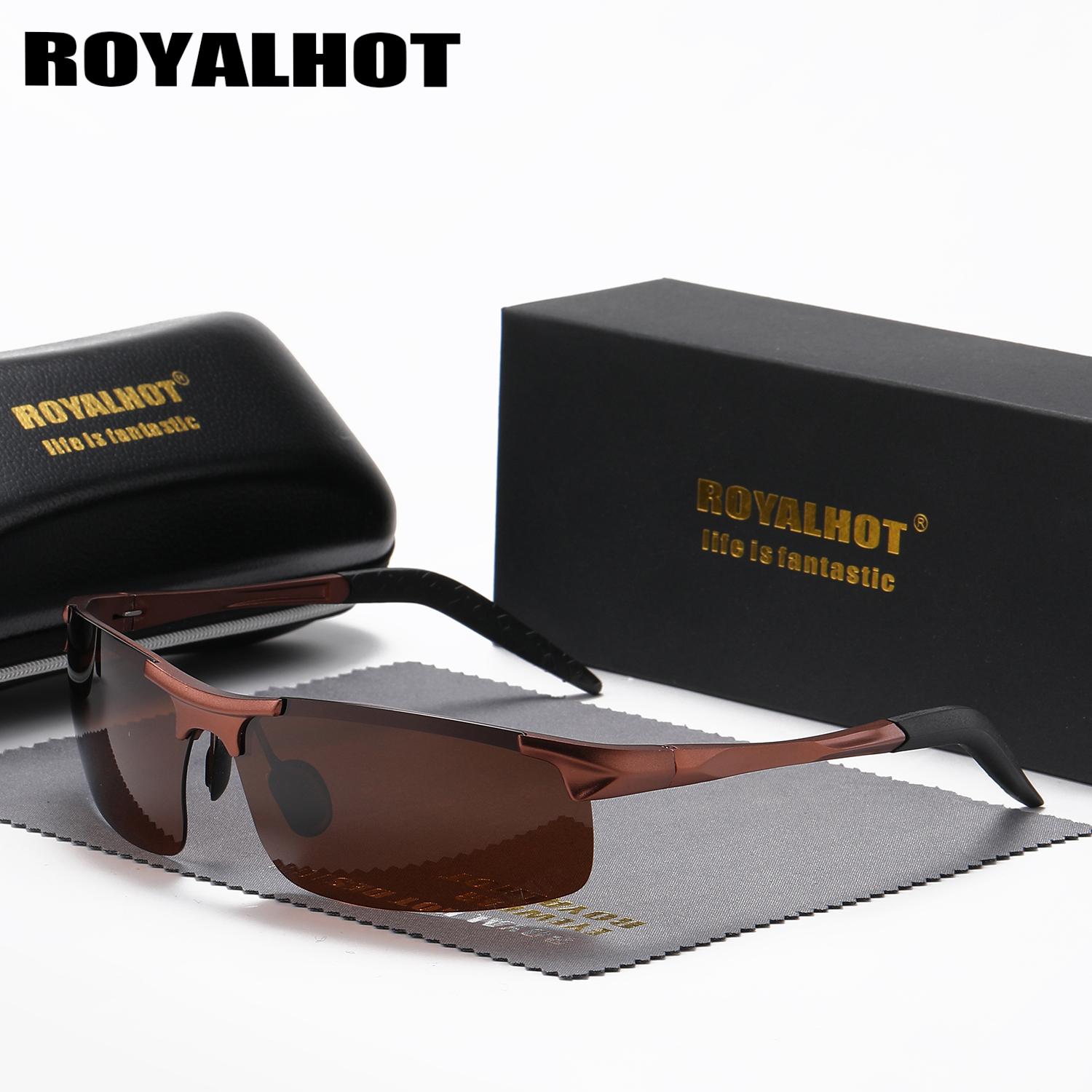 

RoyalHot мужские и женские поляризационные солнцезащитные очки из сплава в прямоугольной оправе, солнцезащитные очки для вождения, оттенки Óculos masculino Male коричневый
