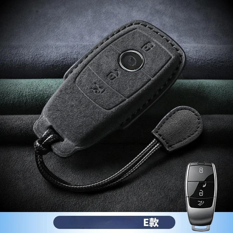 Bilnyckelfodral i läder för Mercedes Benz ACESG Class GLC CLE CLA GLB GLS W177 W205 W213 W222 X167 AMG Fob Mocka Tillbehör