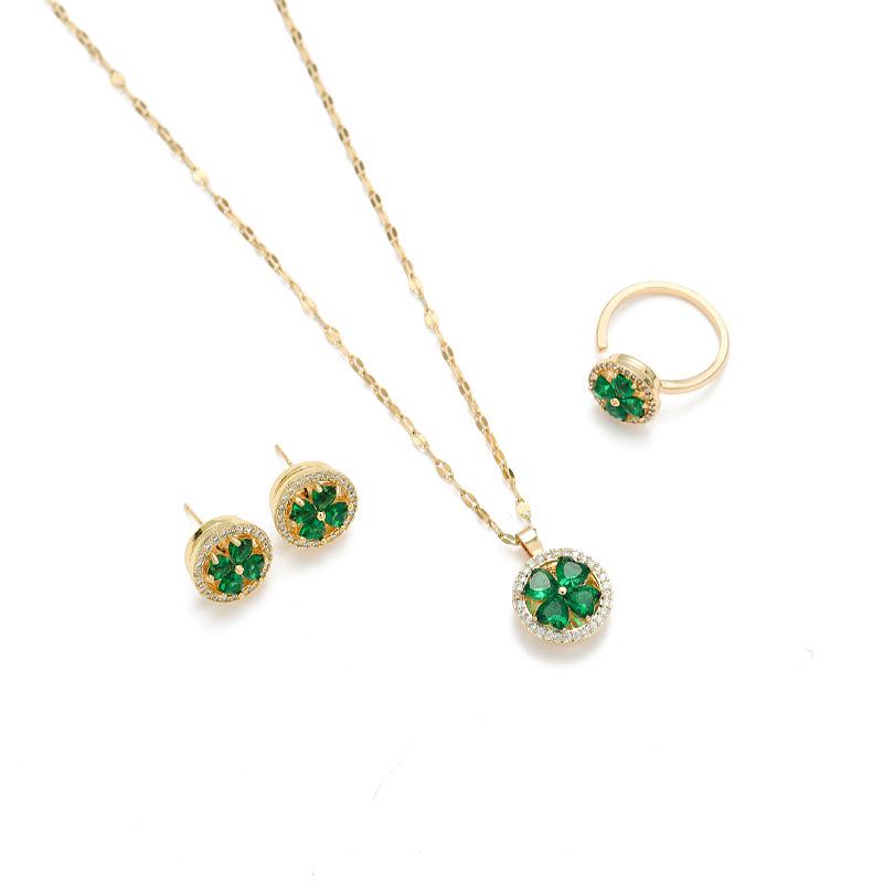 Emerald Rotating Ring Necklace: Japanese & Korean Style Zircon Titanium Steel Clavicle Chain
