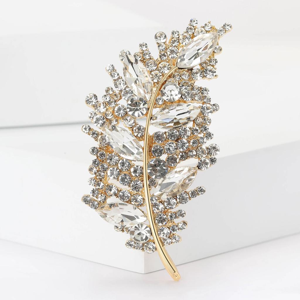 Rhinestone Feather Brooches for Women Unisex Creative Pins Event Party Backpack Decoration Clothes Accessories